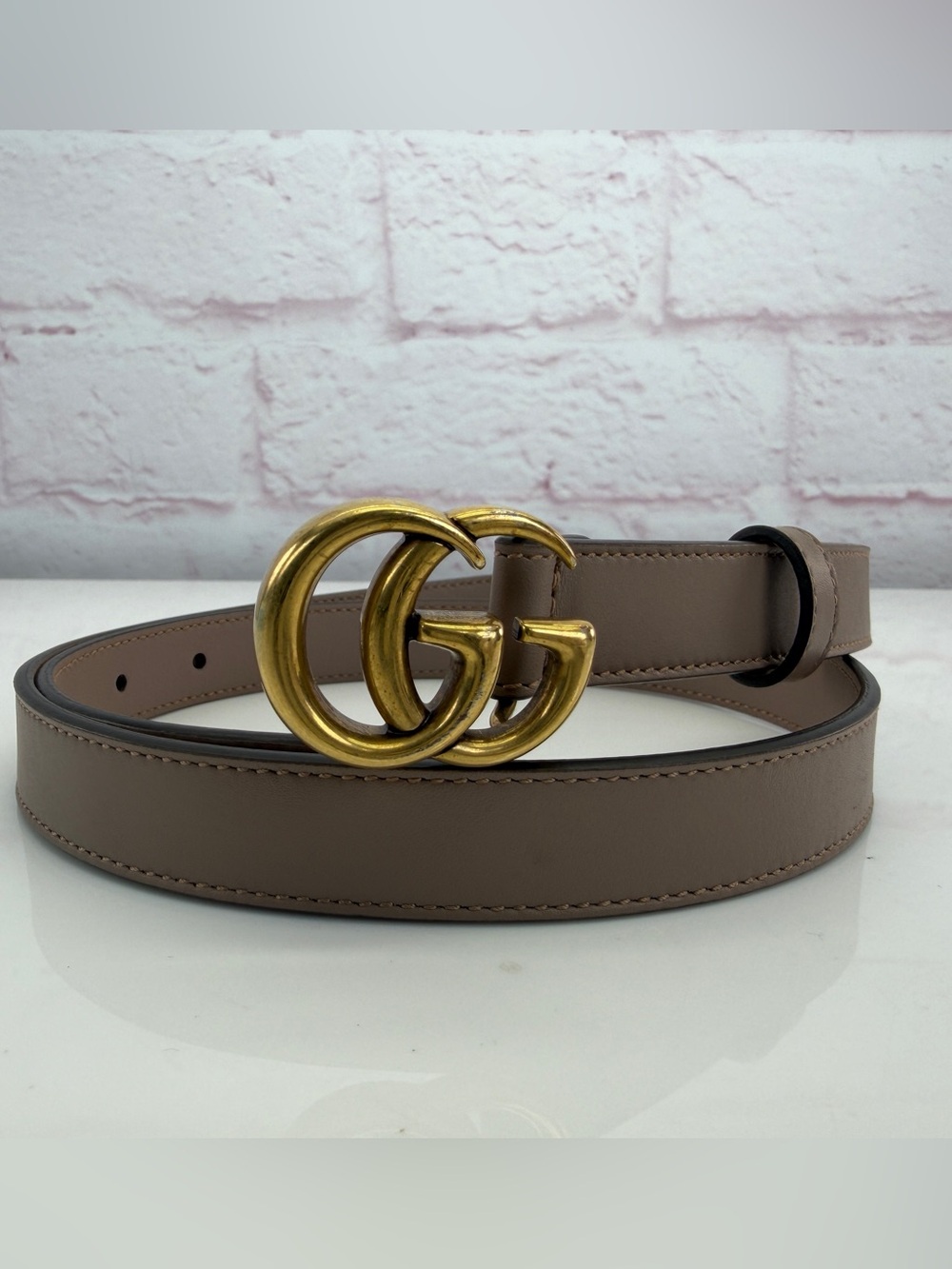 Gucci Gg Marmont Slim Pink Leather Double G Belt Silver Buckle 409417 80/32”